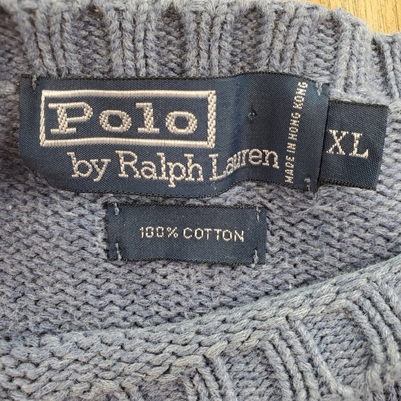 Polo Ralph Lauren Sweater Mens XL Blue 100% Cotton Crew Neck Pony Logo Vintage - Picture 4 of 7